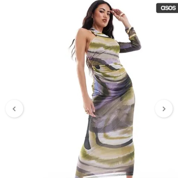 New Elegant One-Shoulder Multicolor ASOS Dress - Picture 3 of 10
